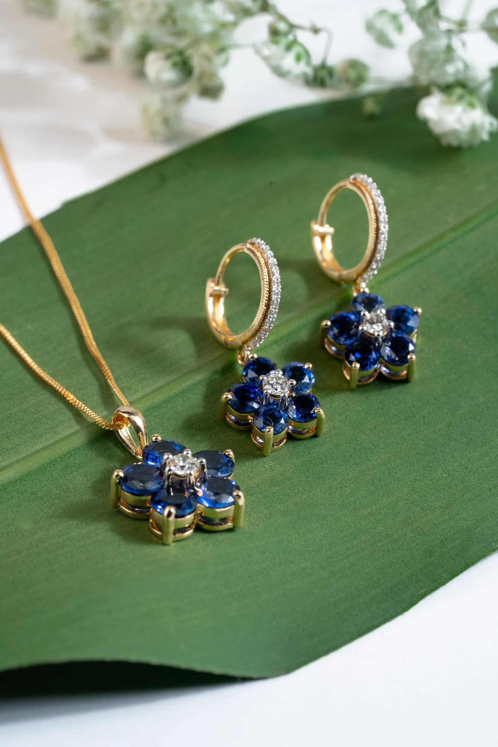 Diamond and Tanzanite Floral Set