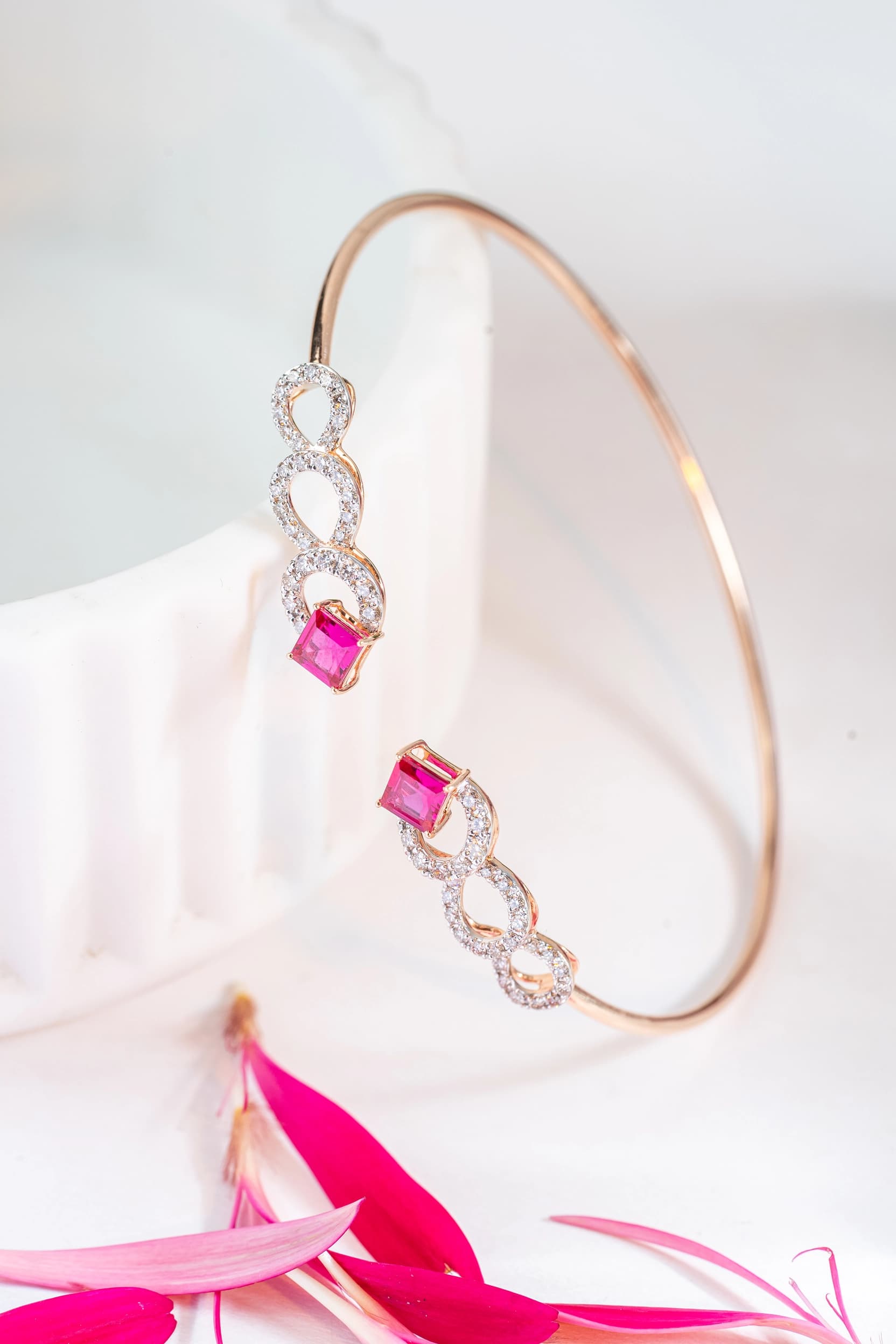 Diamond & Ruby Open Hinge Bangle