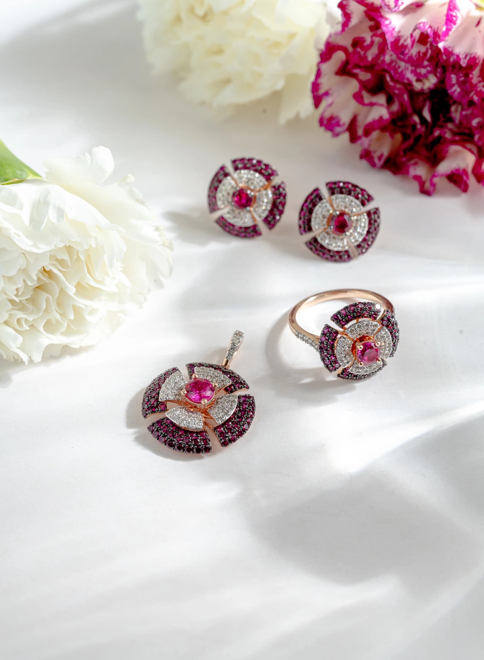 Diamond & Ruby Halo Set