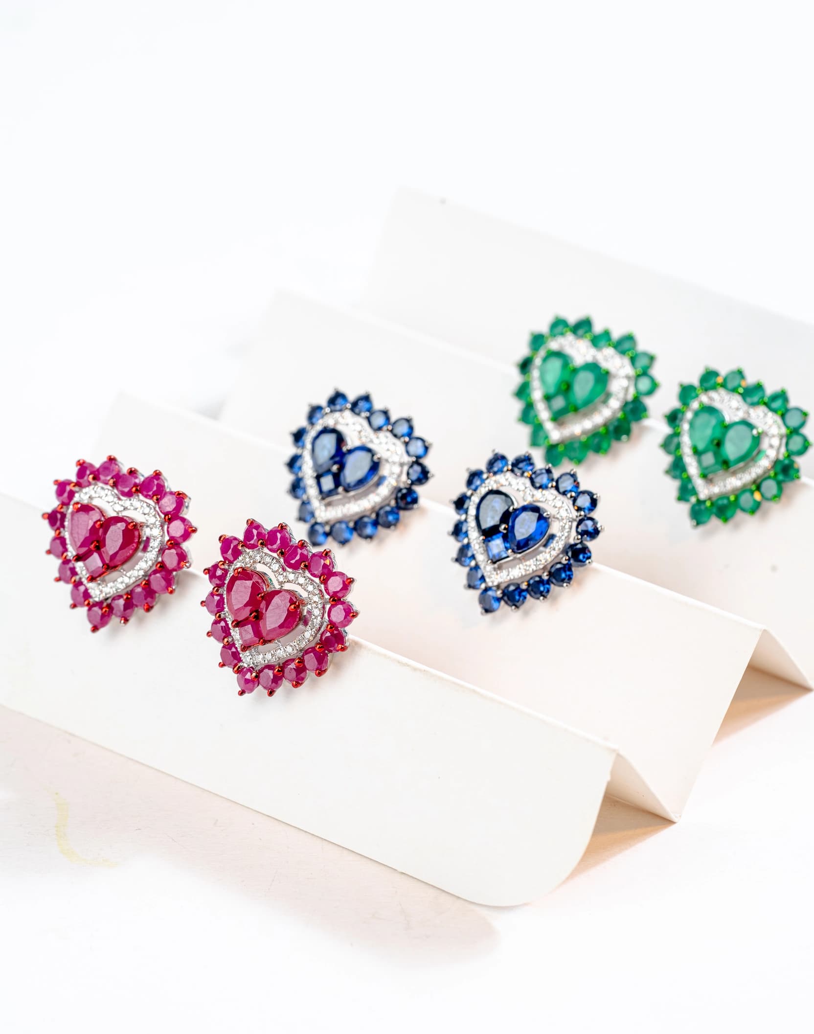 Heart Earrings with Precious Stones
