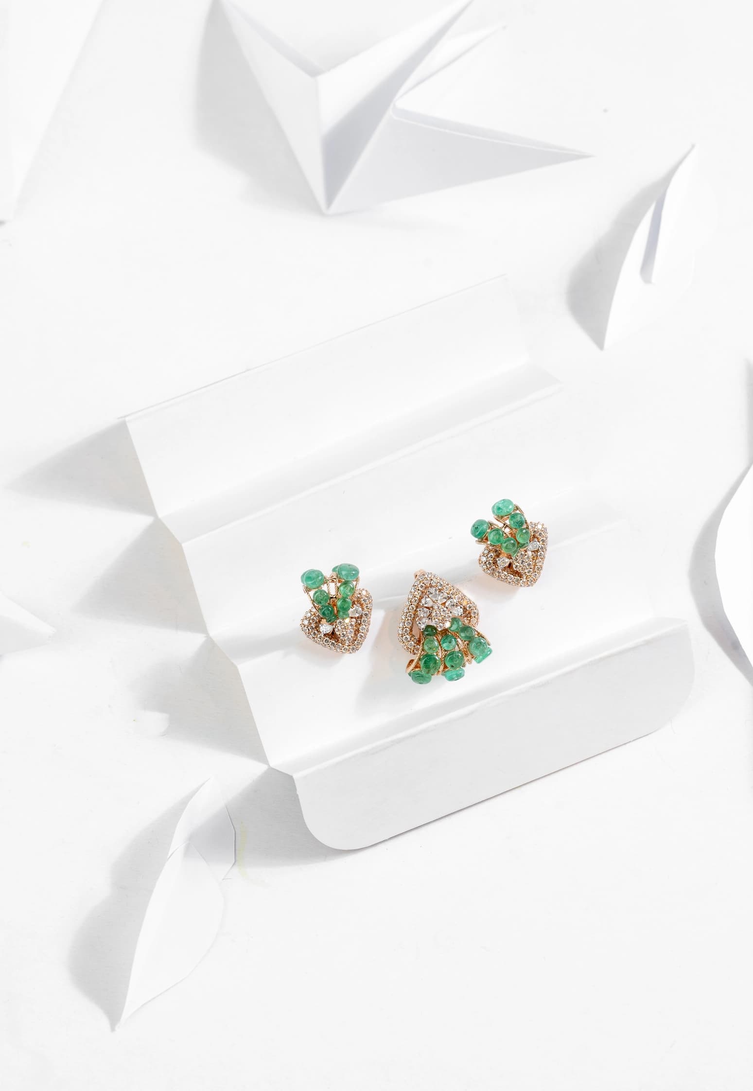 Diamond & Emerald Earrings & Pendant